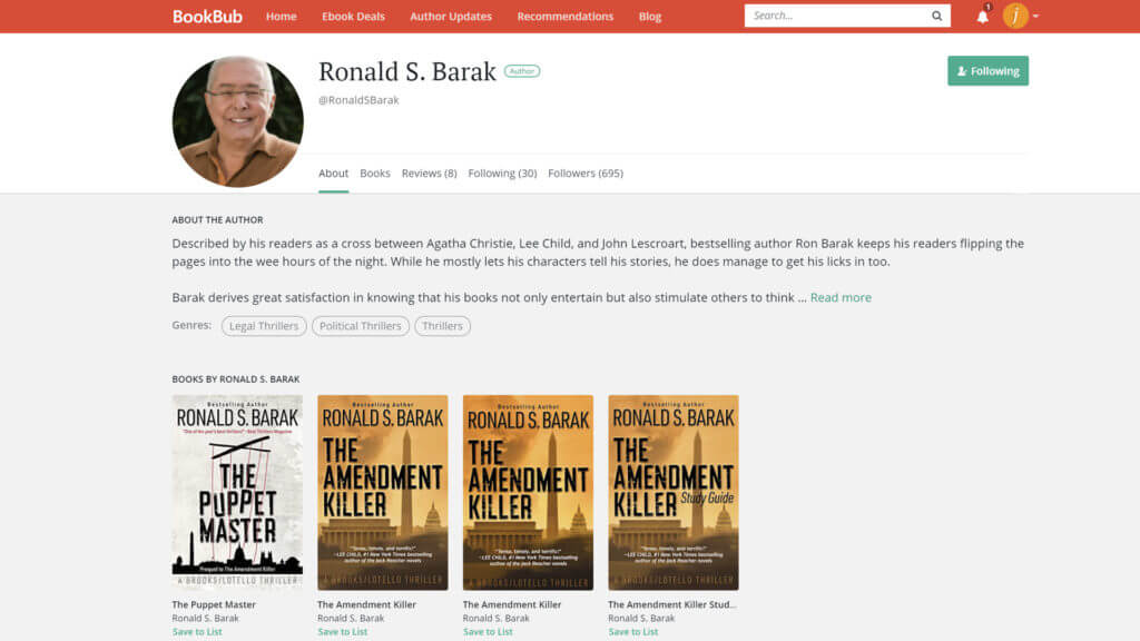 Follow Ronald S. Barak on BookBub!